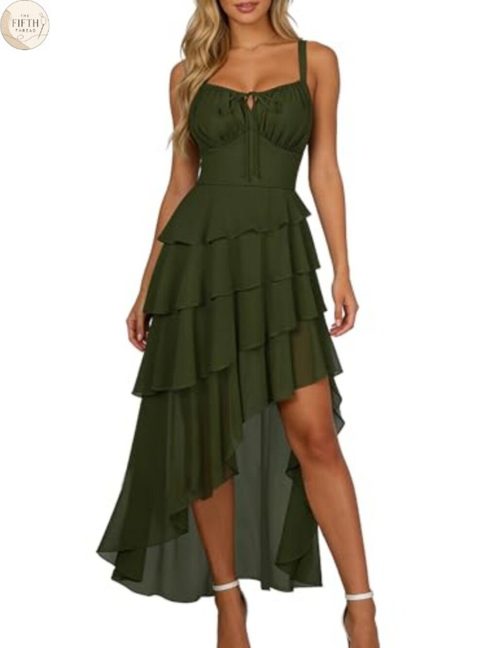 Chiffon Hi-Low Ruffle Dress Sleeveless Smocked Back Pockets Renaissance